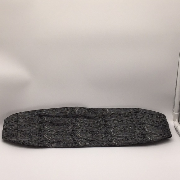 Bow Tie & Cummerbund Black Grey Paisley with Box - Picture 4 of 11